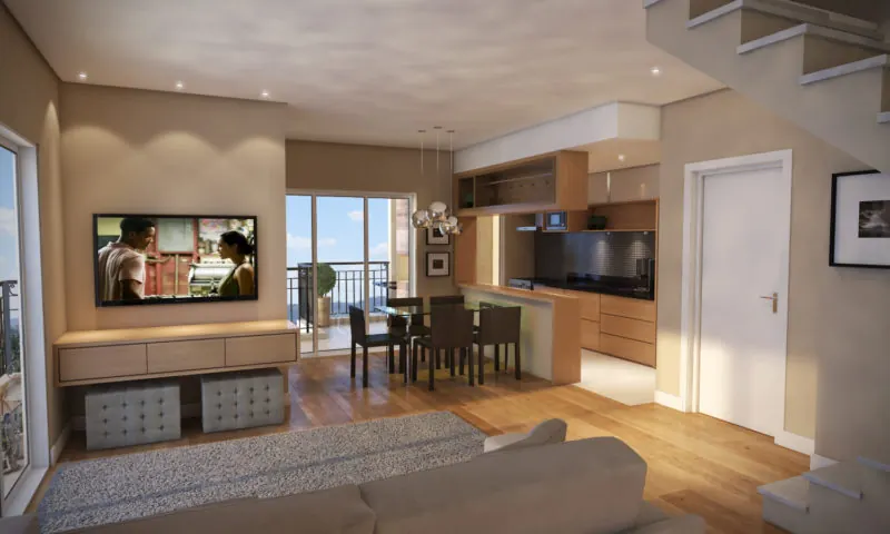 Living de apartamento decorado do Residencial Choice Alphaville